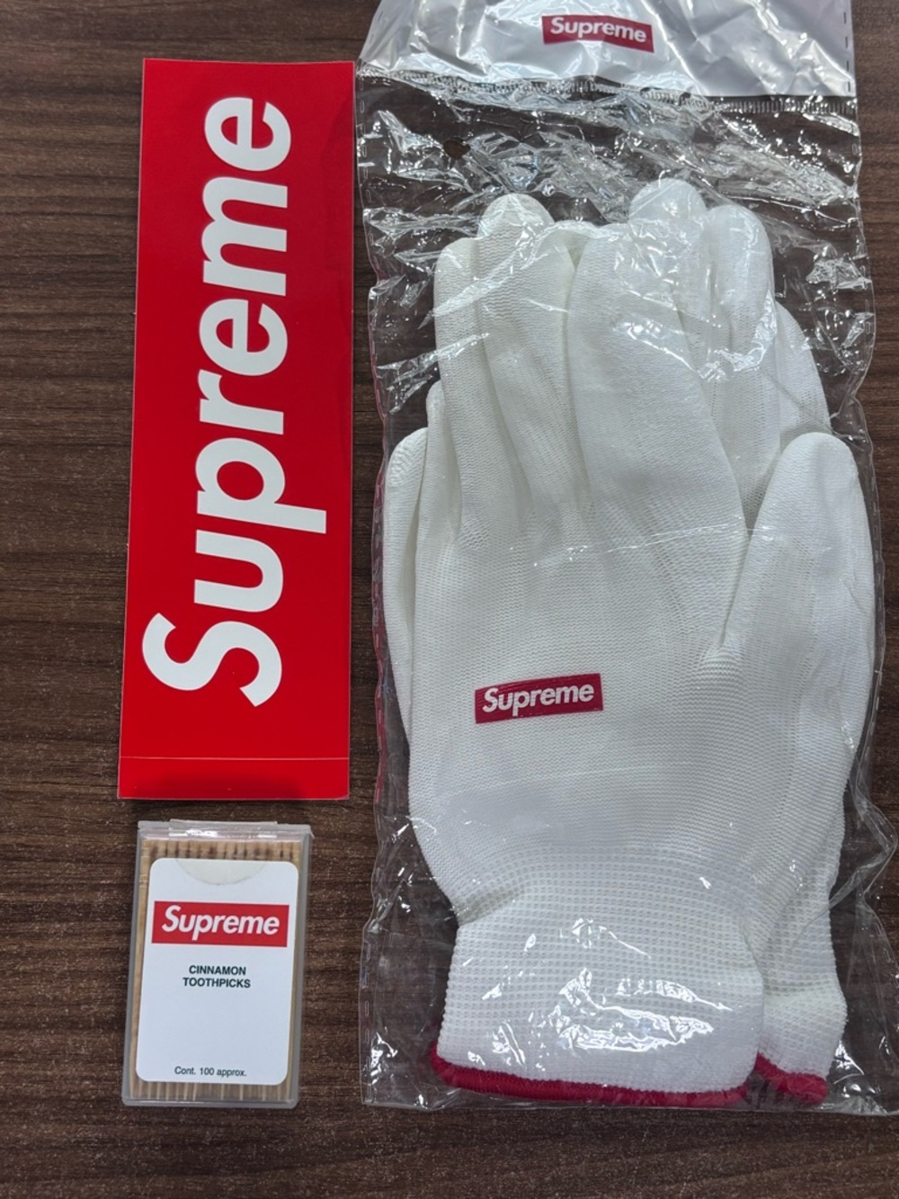 Supreme Cinnamon toothpicks 100 Supreme White Glove Red Logo Supreme Red Box log